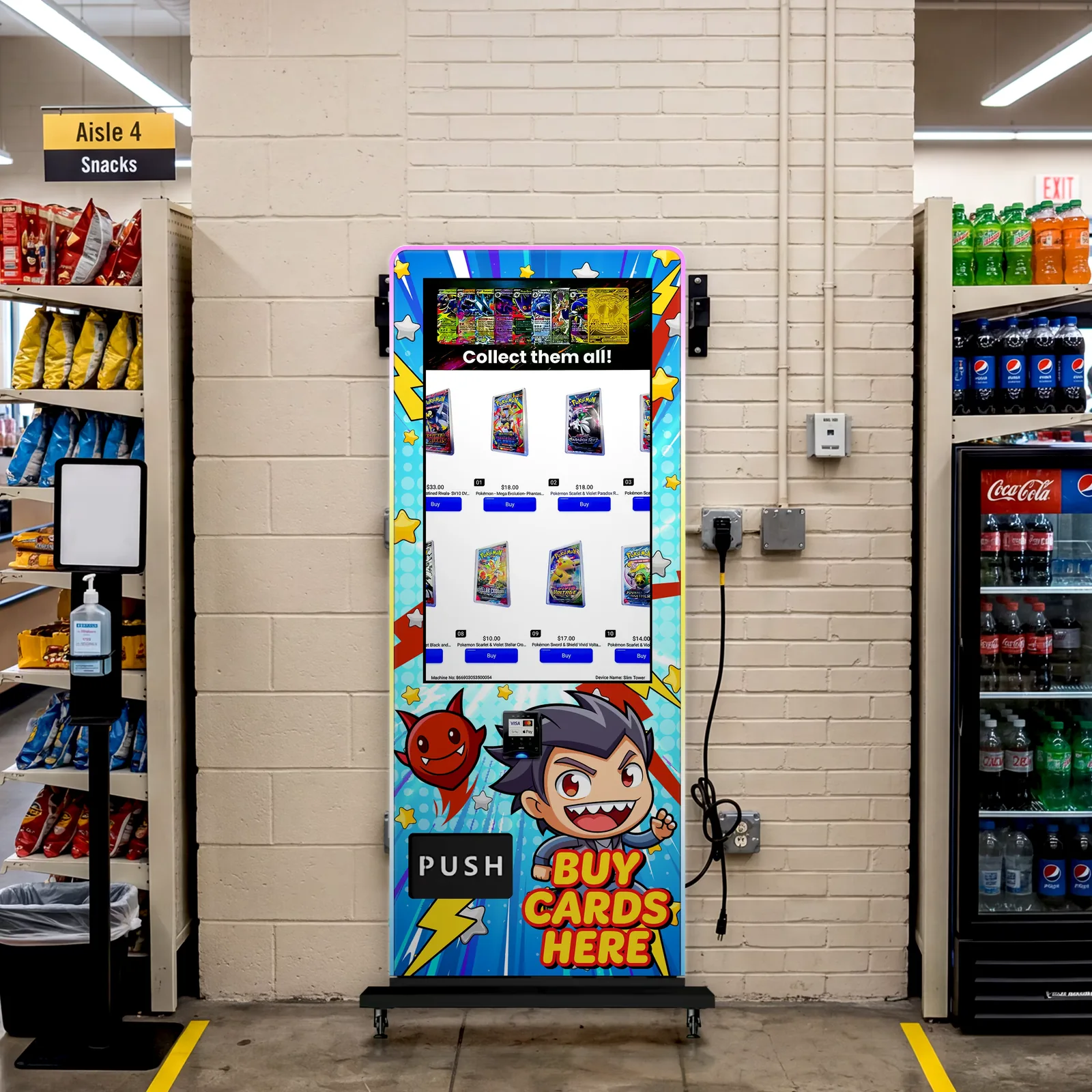 A BarTech trading-card vending machine installed inside a Michigan venue